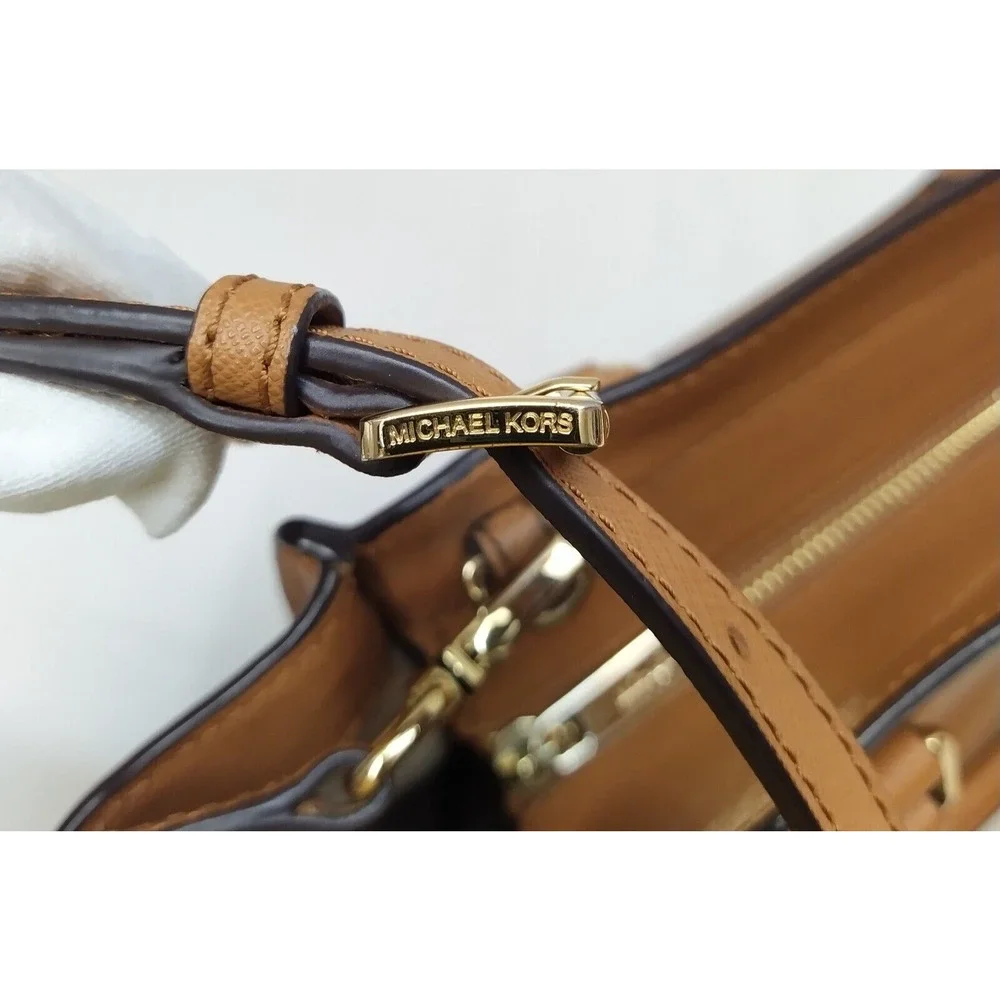 Michael Kors Brown Leather Double Handle Zipper Closure Satchel Bag